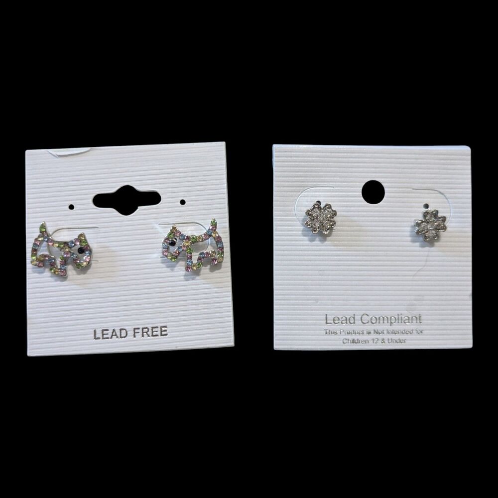 2 Pair Stud Earrings Bundle Rhinestone